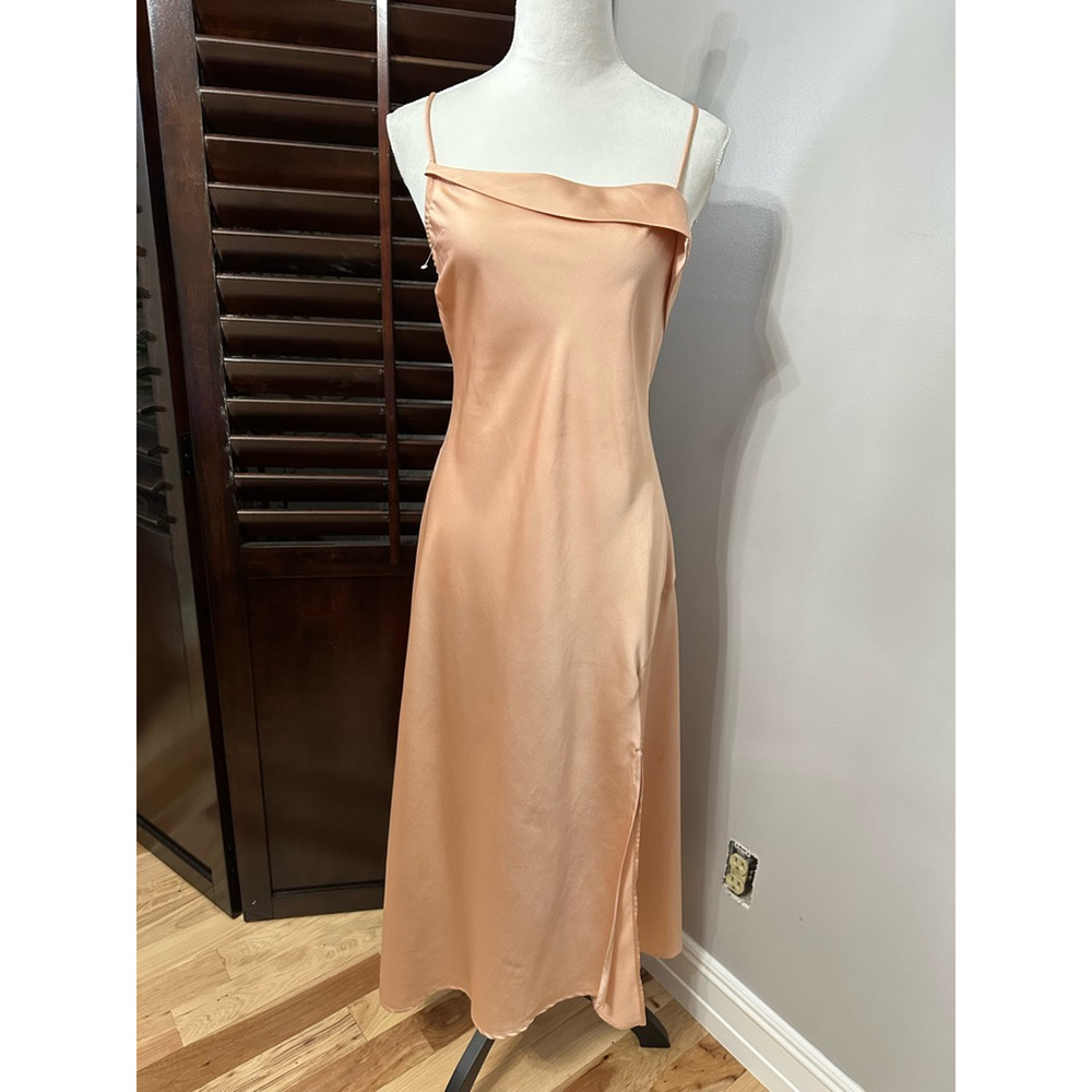 Nordstrom Womens Slip Dress Blush Pink Midi Square Neck Satin S New